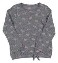 Tmavomdro-bílé pruhované melírované triko s koníky a uzlem Topolino