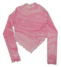 Ružovo-svetloružové batikované sieťované asymetrické crop tričko Candy Couture