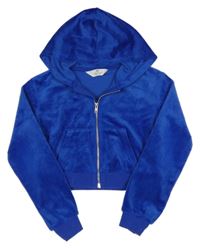 Zafírová plyšová prepínaci crop mikina s kapucňou H&M