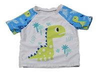 Bílo-modré UV tričko s dinosaury Shein 