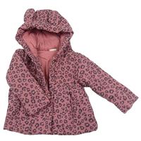 Ružová mušelínová zateplená bunda s leopardím vzorom a kapucňou Next