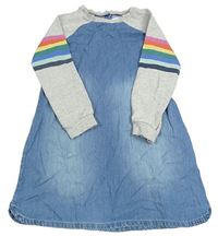 Modro-šedé riflovo/teplákové šaty s pruhy na rukávech Next
