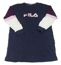 Tmavomodro-vínovo-bílé teplákové šaty s logem Fila