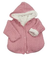 Růžový třpytivý zateplený propínací svetr s kapucí Matalan