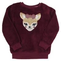 Vínová chlpatá mikina so srnkou z flitrů Kiki&Koko