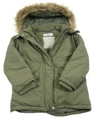 Khaki šusťáková zimní bunda s kapucí s kožešinou H&M