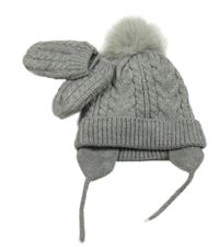 Nové - 2set - Šedá pletená čepice s bambulí + rukavice Primark