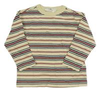 Krémovo-vínovo-čierne pruhované tričko H&M
