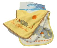 Nové - 3x froté bryndák - žlutý se slonem + 2x smetanový se slony