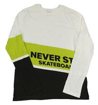 Bílo-limetkovo-černé triko s nápisem C&A