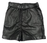 Čierne koženkové sukňové kraťasy s opaskom Primark