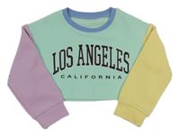 Mátovo-žluto-lila crop mikina s nápisom Shein