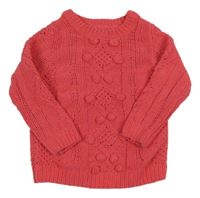 Jahodový sveter s bambulemi F&F