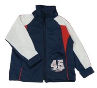 Tmavomodro-bielo-červená športová prepínaci mikina s číslom