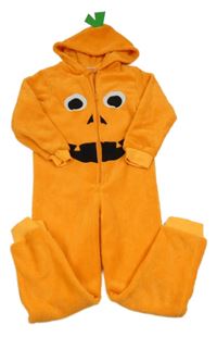 Oranžová chlupatá kombinéza s kapucí - dýně