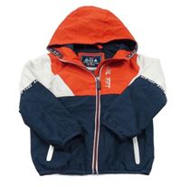 Červeno-tmavomodro-bílá šusťáková jarní bunda s kapucí C&A