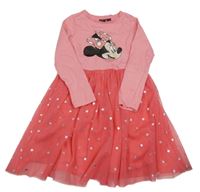 Růžovo-tmavorůžové teplákovo/tylové šaty s Minnie Disney