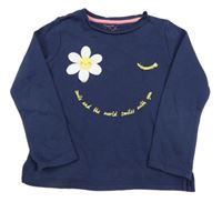 Tmavomodrá mikina s květinou a nápisem F&F