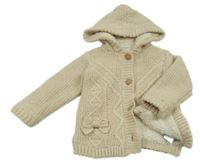 Béžový vlněný zateplený propínací svetr s kapucí Zara