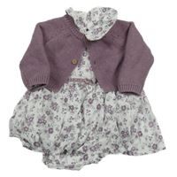 2set - Biele kvetované šaty s límečkem + levandulový prepínaci sveter Primark