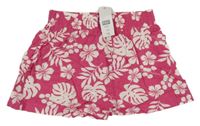 Nové - Fuchsiové ľanové sukňové kraťasy s listami F&F