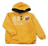 Horčicová mikina s číslom a kapucňou