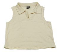 Krémový žebrovaný polo crop top