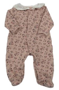 Starorůžový květovaný prošívaný teplákový overal s límečkem Tahari