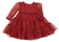 Nové - Vínové bodkovaná é tylové šaty Dunnes