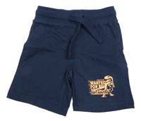 Tmavomodré teplákové kraťasy s nápisem a dinosaurem Dopodopo