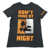 Tmavošedé melírované tričko s Minecraft z překlápěcích flitrů George