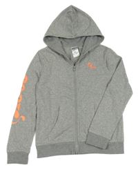 Sivá melírovaná prepínaci mikina s potlačou a kapucňou