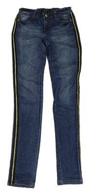 Tmavomodré skinny rifle s pruhy Jette