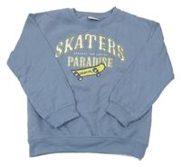 Modrošedá mikina so skateboardom a nápisom Young Idols