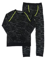 2 set - Čierno-sivé army funkčné spodné triko + spodné funkčné nohavice Crivit