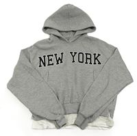 Sivá melírovaná crop mikina s nápisom a kapucňou ZARA