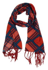 Tmavomodro-červená vzorovaná fleecová šál