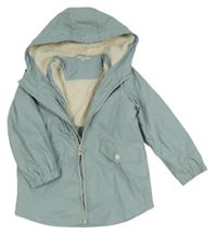 Šedomodrá nepromokavá lehce zateplená bunda s kapucňou