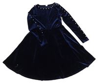 Tmavomodré sametové šaty s perličkami shein