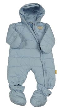 Světlemodrá šusťáková zimní kombinéza s kapucí + boty 
