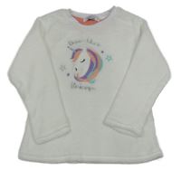 Bílé chlupaté pyžamové triko s jednorožcem 