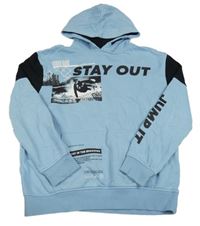 Modro-čierna mikina s nápisom a kapucňou C&A