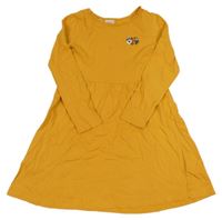Hořčicové bavlněné šaty s květinou bpc