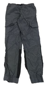 Tmavošedo-černé šusťákové cuff kalhoty 