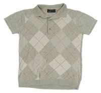 Sivo-biele kárované úpletové polo tričko Next