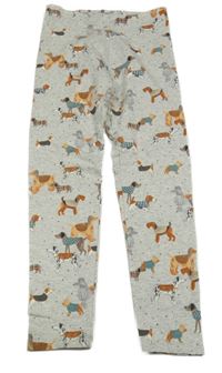 Sivé melírované legíny s pejsky Tu