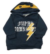 Tmavomodrá mikina s nápisom a bleskom a kapucňou orchestra