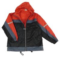 Červeno-čierna šušťáková jarná bunda s kapucňou