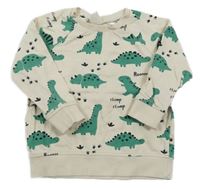 Smotanová mikina so zelenymi dinosaurami H&M