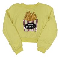 Žltá crop mikina s obrázkom a flitrami H&M